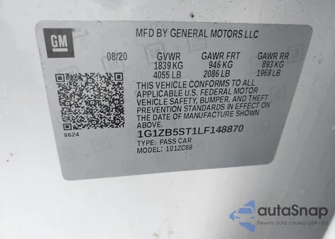 2020 Chevrolet Malibu Fwd Ls из США, поврежденный, VIN 1G1ZB5ST1LF148870